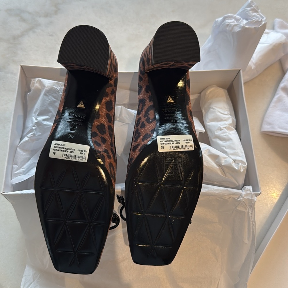 NWT SCHUTZ ARISSA BLOCK LEOPARD SATIN PUMP. 37/7 - Picture 7 of 9